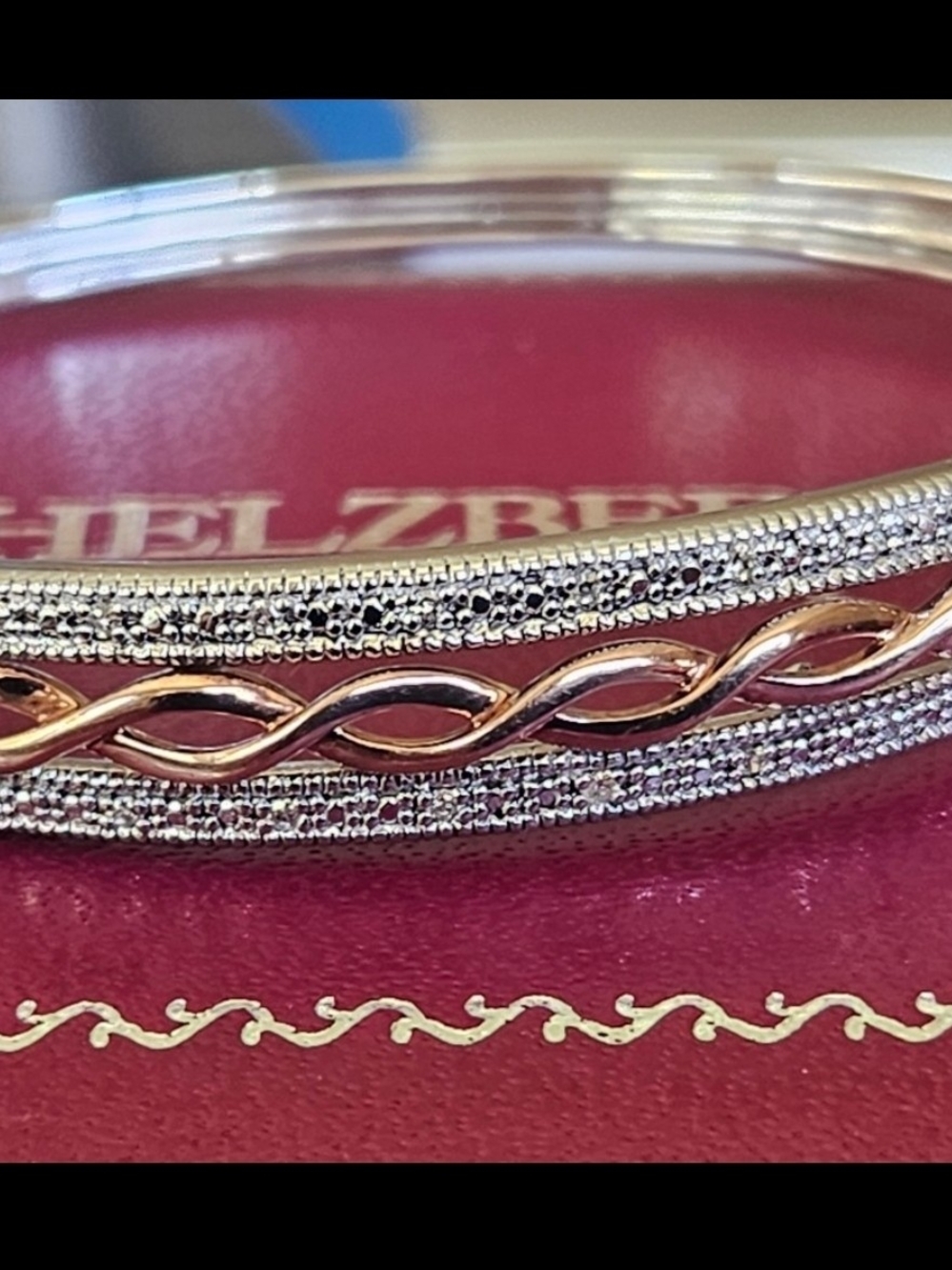 Helzberg Diamonds 10kt Rose Gold & 925 Silver Hinged Bangle Bracelet